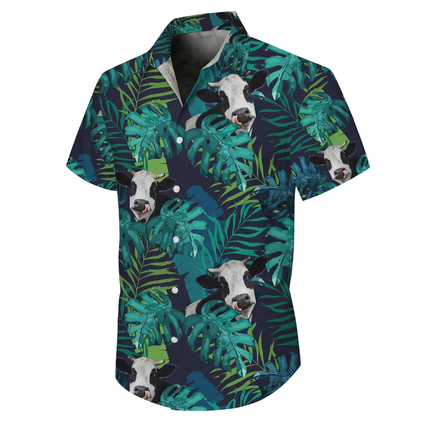 Tropical Night Cow & Jungle Leaves Pattern Hawaiian Shirt Men Women Summer Aloha