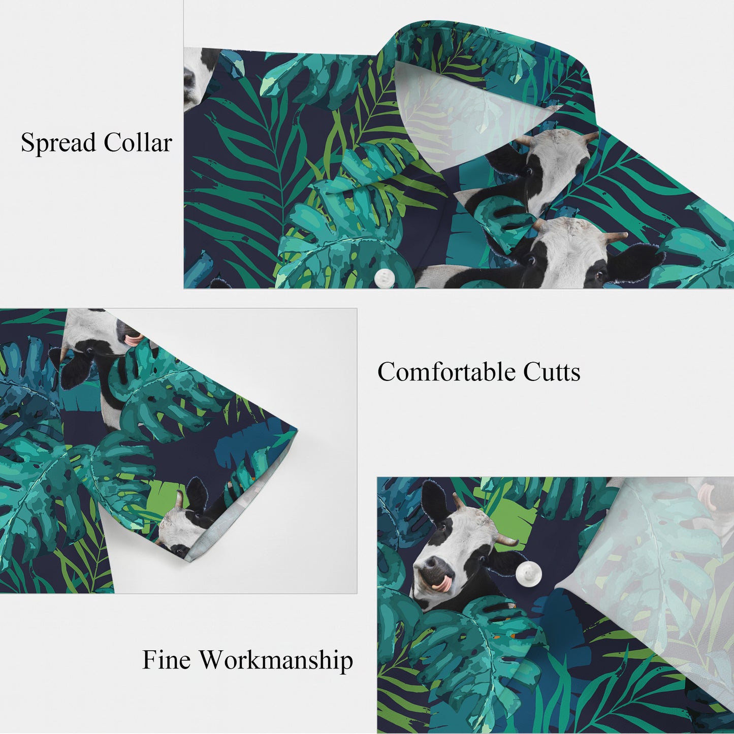 Tropical Night Cow & Jungle Leaves Pattern Hawaiian Shirt Men Women Summer Aloha