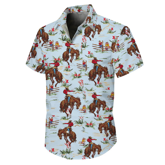 Western Cowboy Riding Rodeo Horse Pattern Hawaiian Shirt Men Women Casual Aloha
