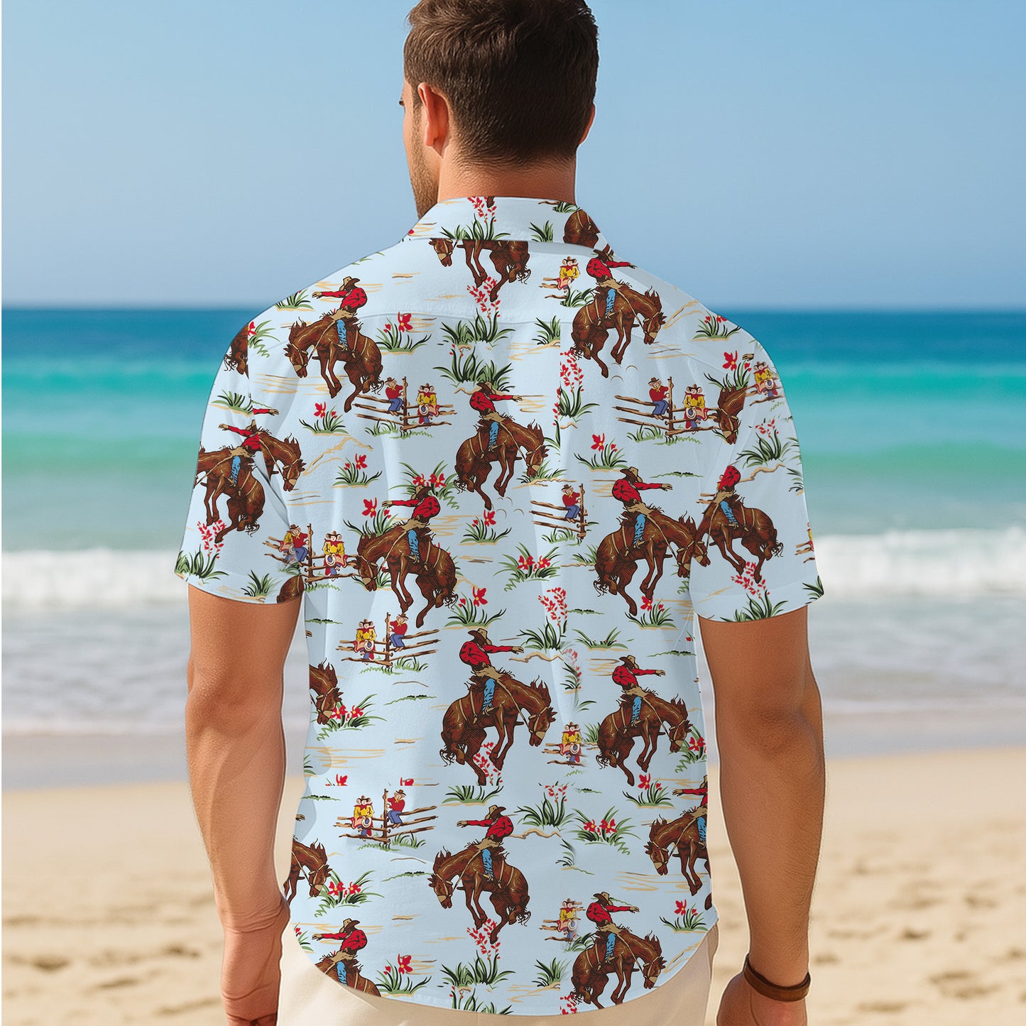 Western Cowboy Riding Rodeo Horse Pattern Hawaiian Shirt Men Women Casual Aloha