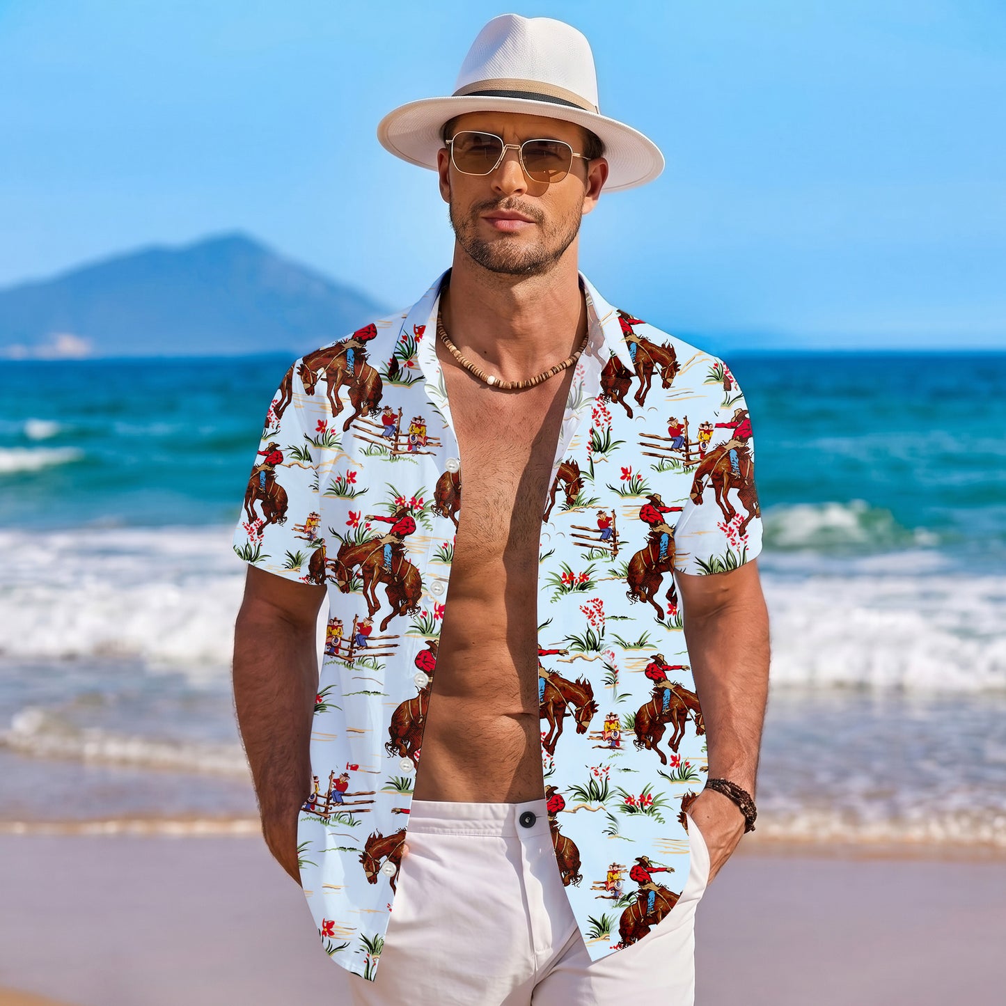 Western Cowboy Riding Rodeo Horse Pattern Hawaiian Shirt Men Women Casual Aloha