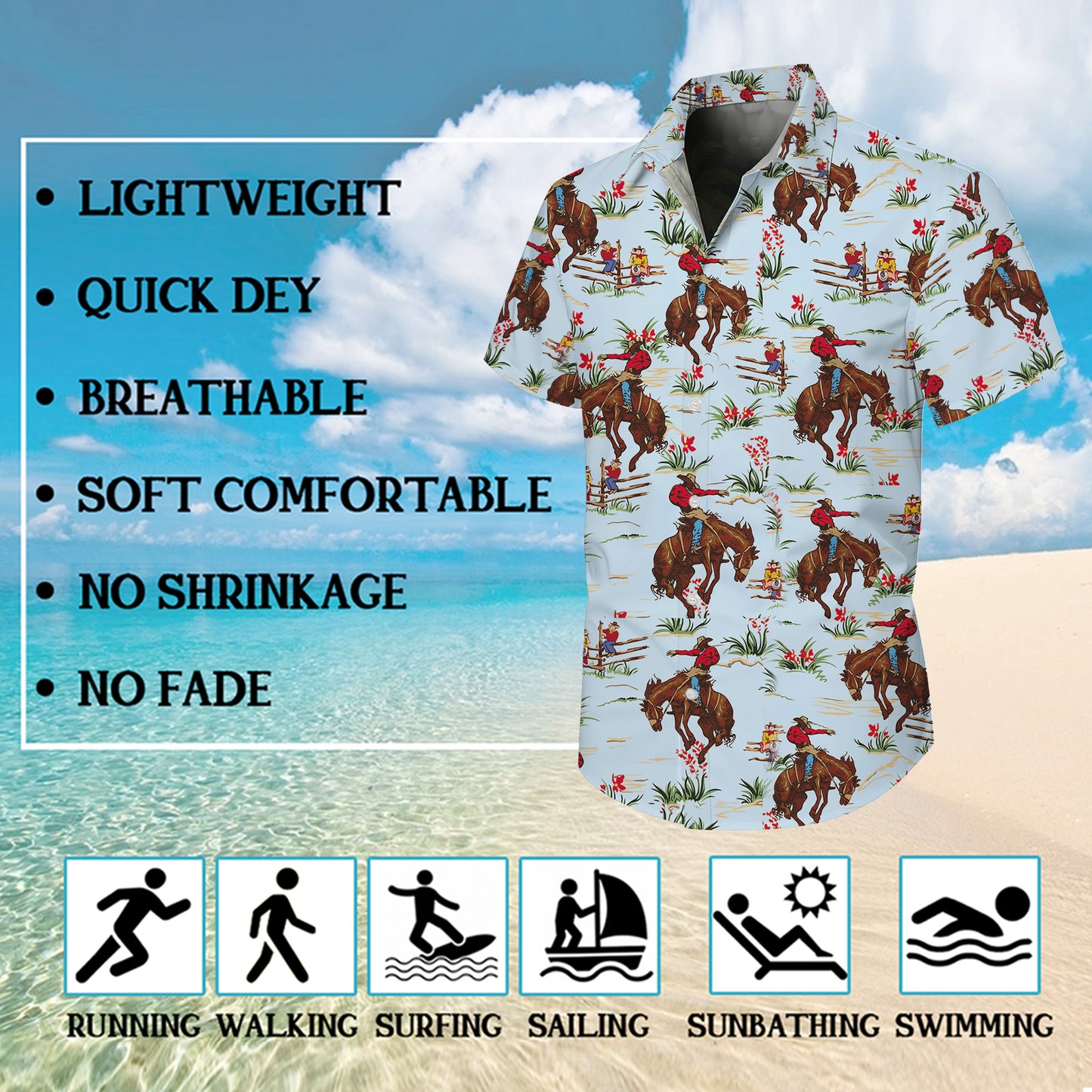 Western Cowboy Riding Rodeo Horse Pattern Hawaiian Shirt Men Women Casual Aloha
