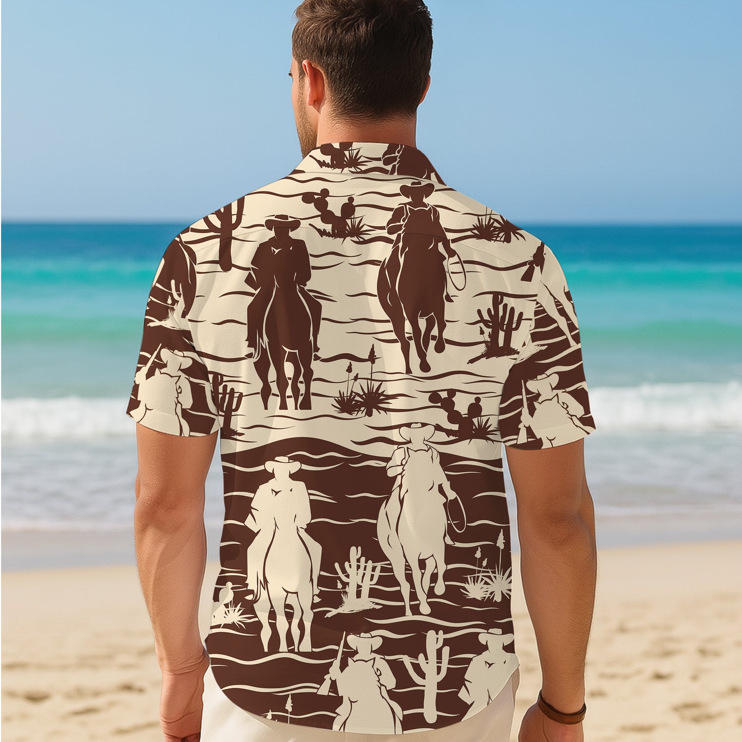 Minimalist Brown Cowboy Rodeo Desert Pattern Hawaiian Shirt Men Women Aloha