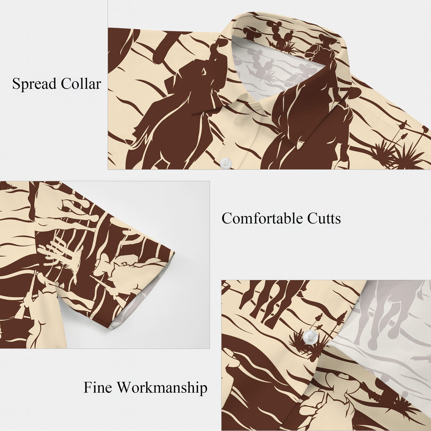 Minimalist Brown Cowboy Rodeo Desert Pattern Hawaiian Shirt Men Women Aloha