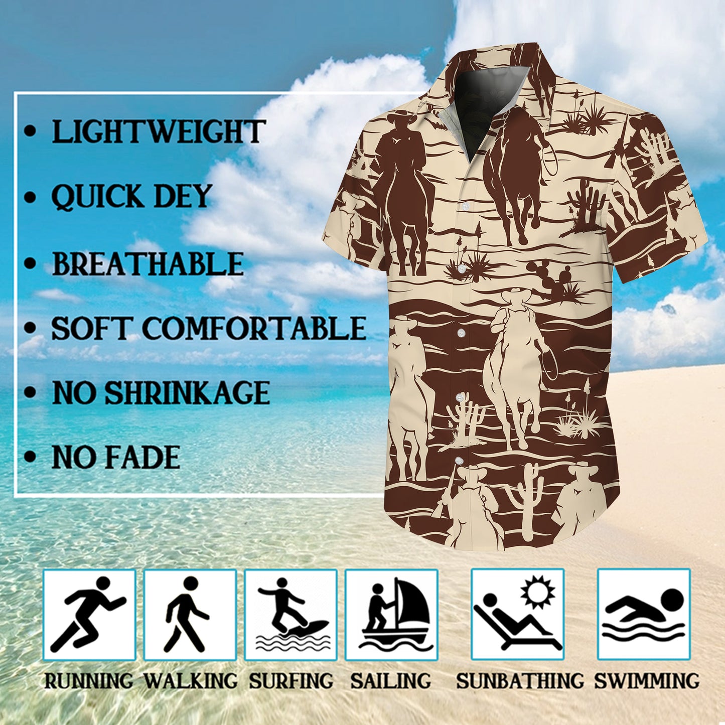 Minimalist Brown Cowboy Rodeo Desert Pattern Hawaiian Shirt Men Women Aloha