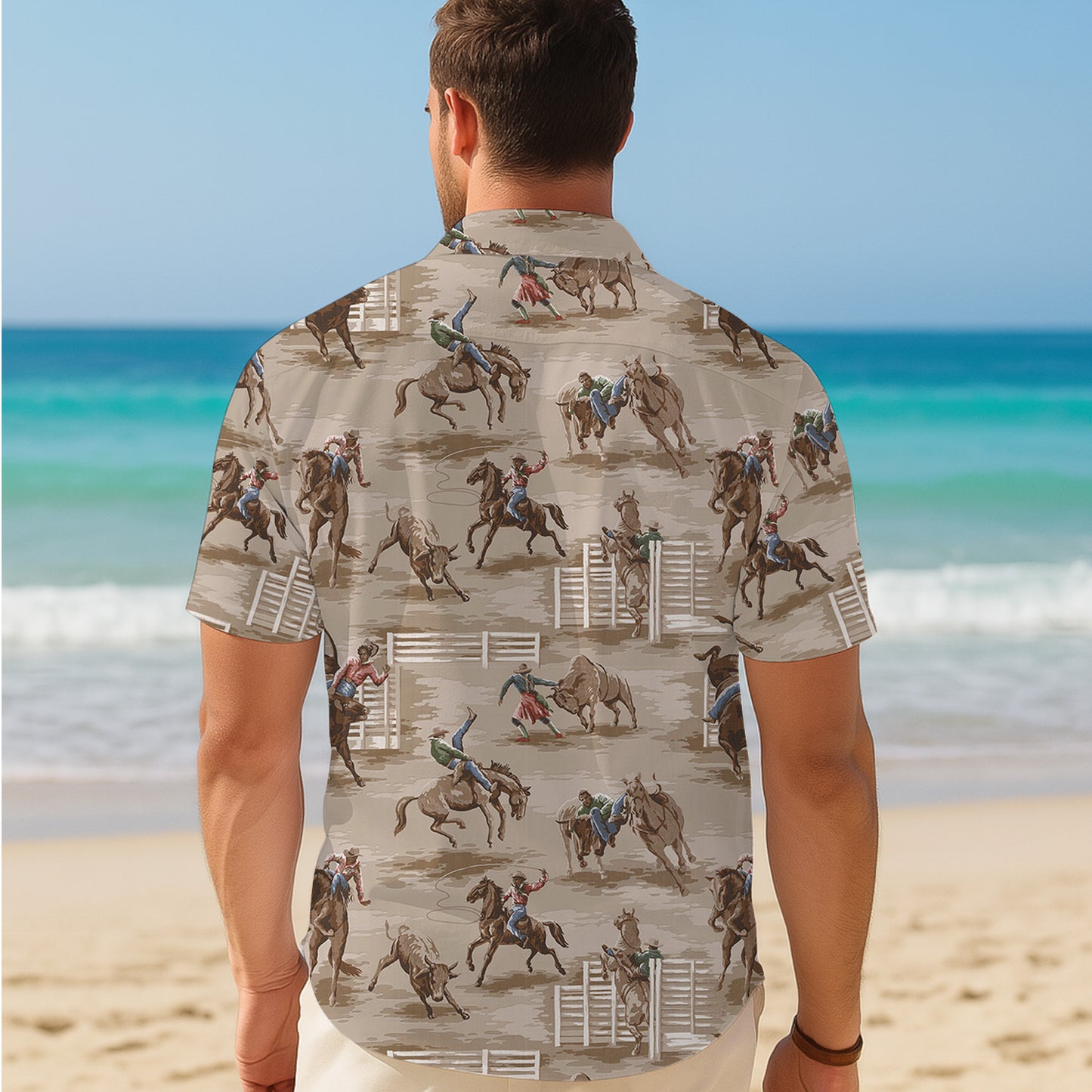 Western Cowboy Bull Riding Rodeo Competition Pattern Hawaiian Shirt Men Women