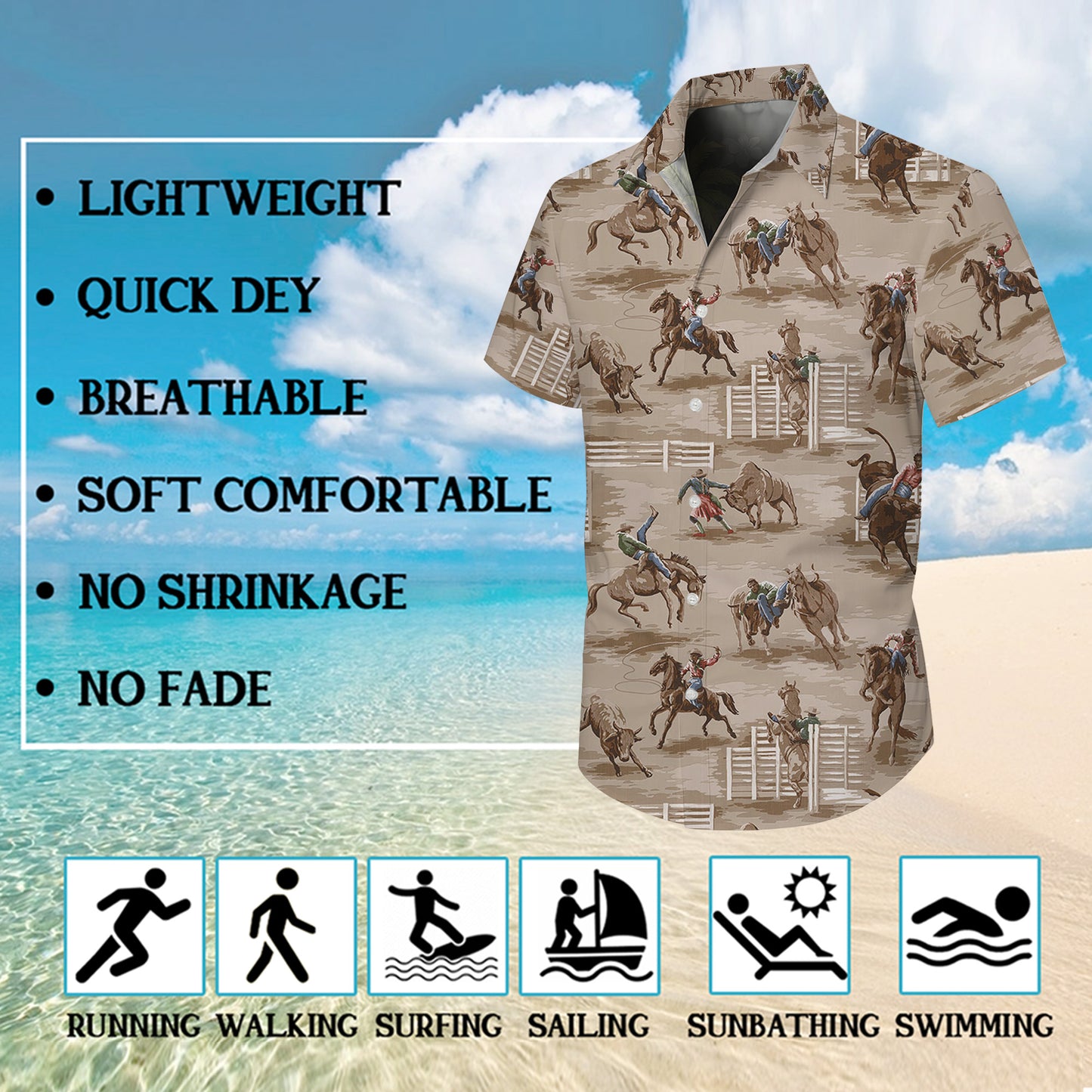 Western Cowboy Bull Riding Rodeo Competition Pattern Hawaiian Shirt Men Women