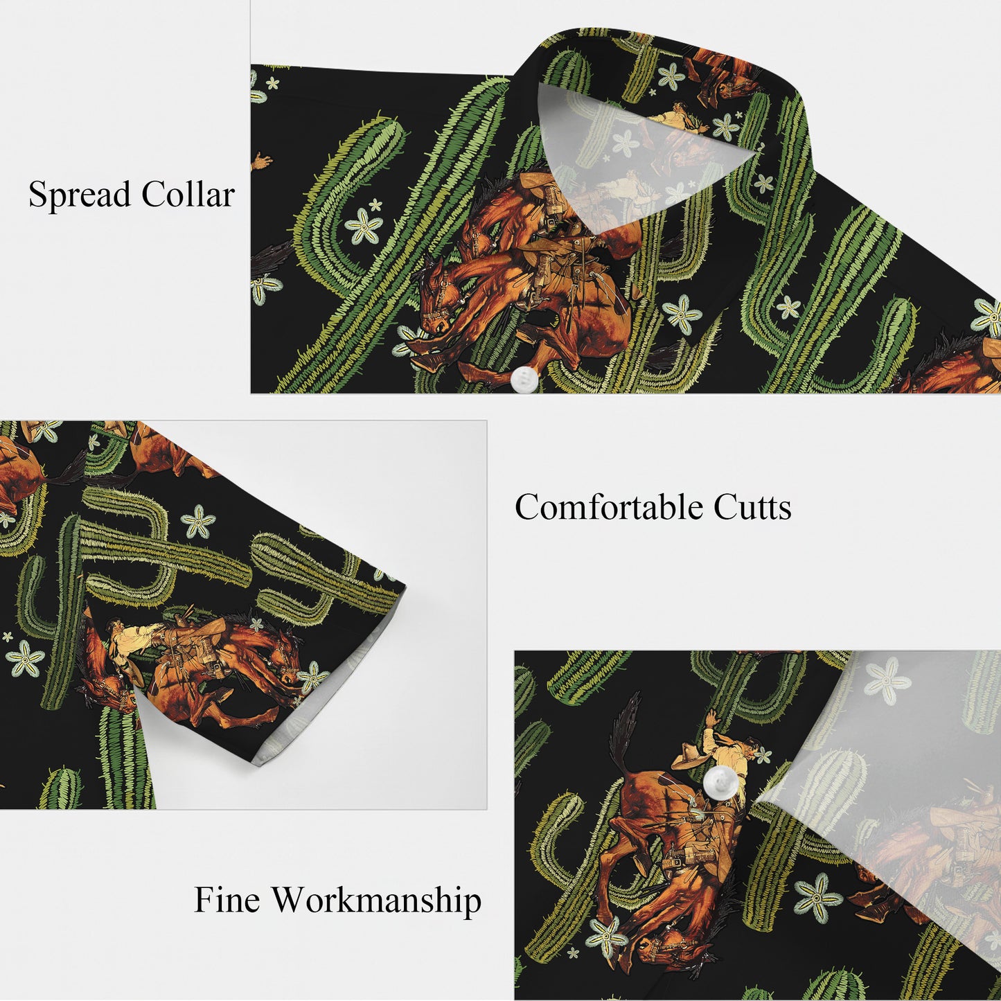 Western Cowboy Riding Horse & Cactus Pattern Hawaiian Shirt Men Women Casual Aloha