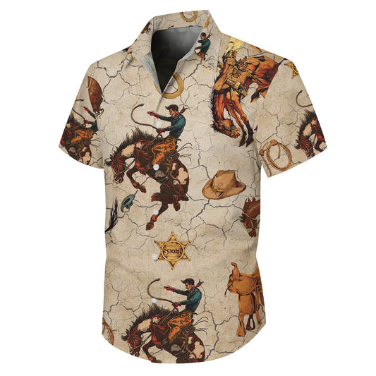 Vintage Western Cowboy Sheriff & Rodeo Pattern Hawaiian Shirt Men Women Aloha