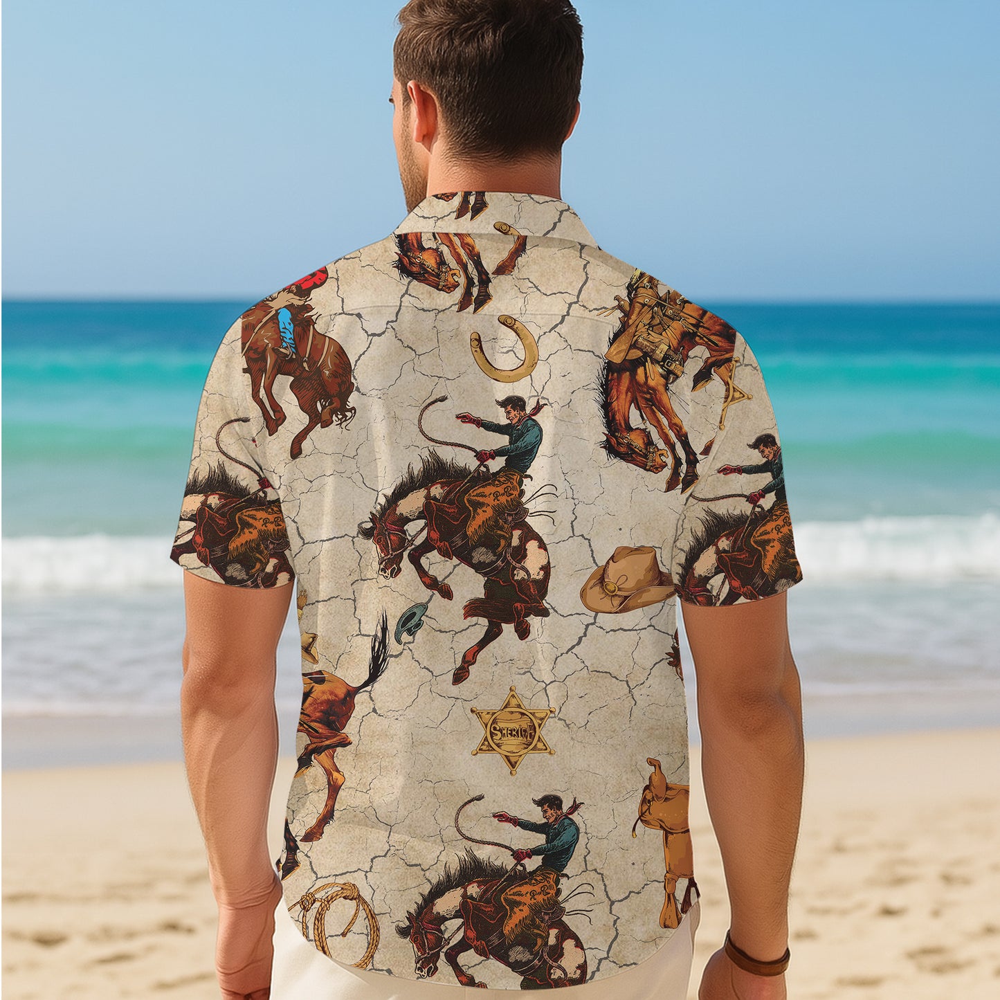 Vintage Western Cowboy Sheriff & Rodeo Pattern Hawaiian Shirt Men Women Aloha