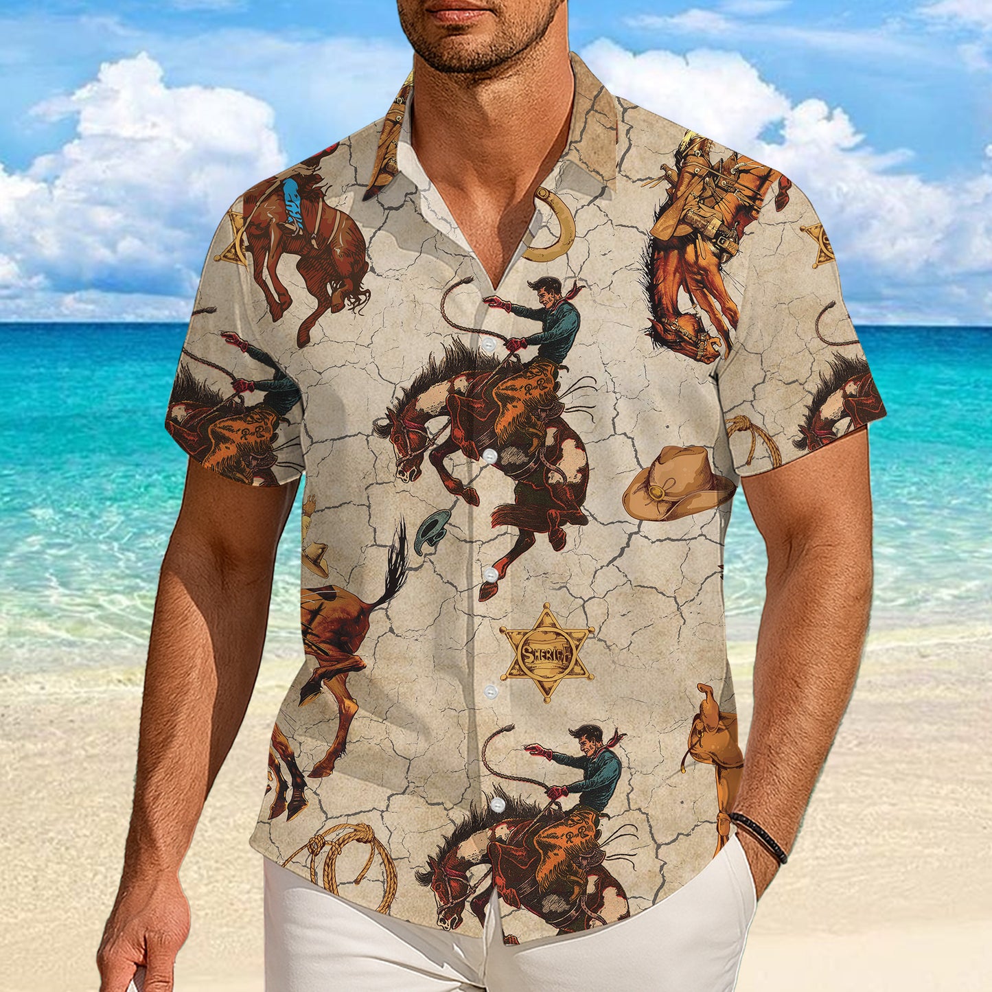 Vintage Western Cowboy Sheriff & Rodeo Pattern Hawaiian Shirt Men Women Aloha