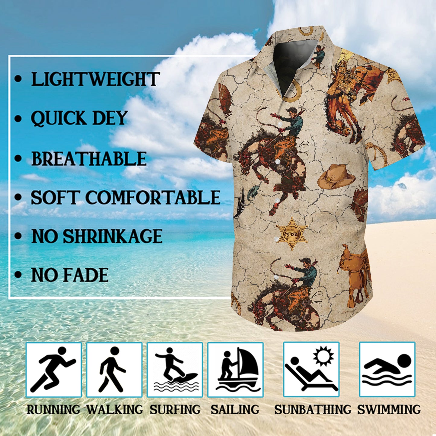 Vintage Western Cowboy Sheriff & Rodeo Pattern Hawaiian Shirt Men Women Aloha