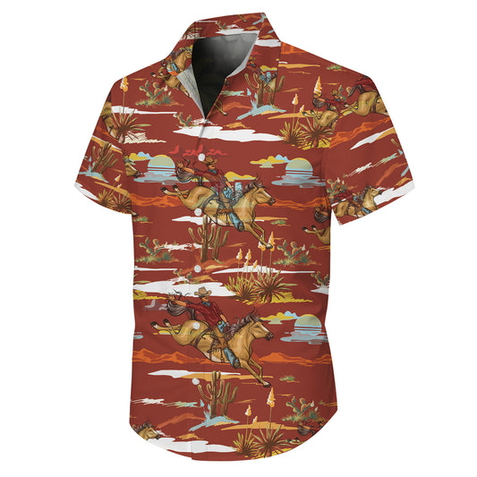 Western Cowboy Rodeo Horse Sunset Desert Pattern Hawaiian Shirt Men Women Aloha