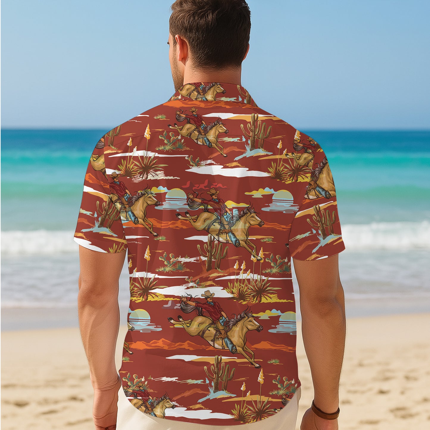 Western Cowboy Rodeo Horse Sunset Desert Pattern Hawaiian Shirt Men Women Aloha