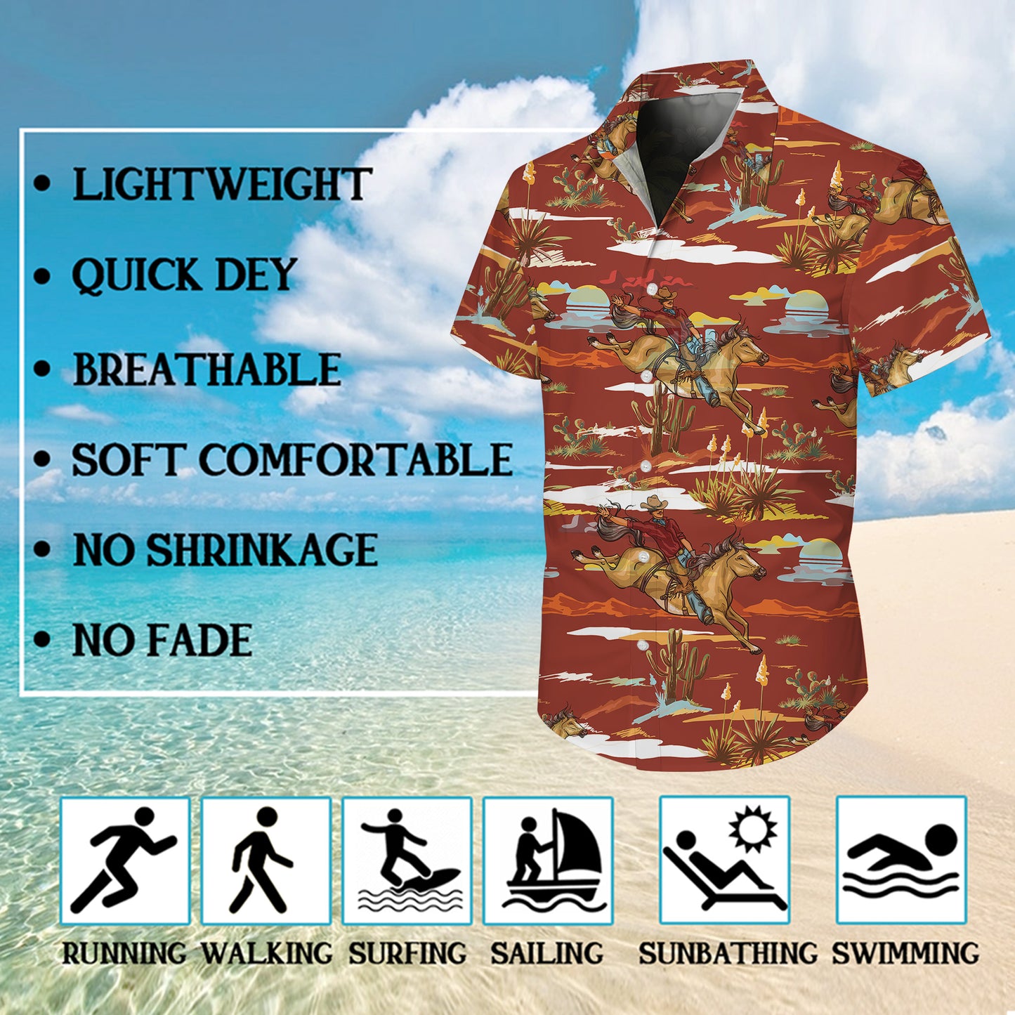 Western Cowboy Rodeo Horse Sunset Desert Pattern Hawaiian Shirt Men Women Aloha