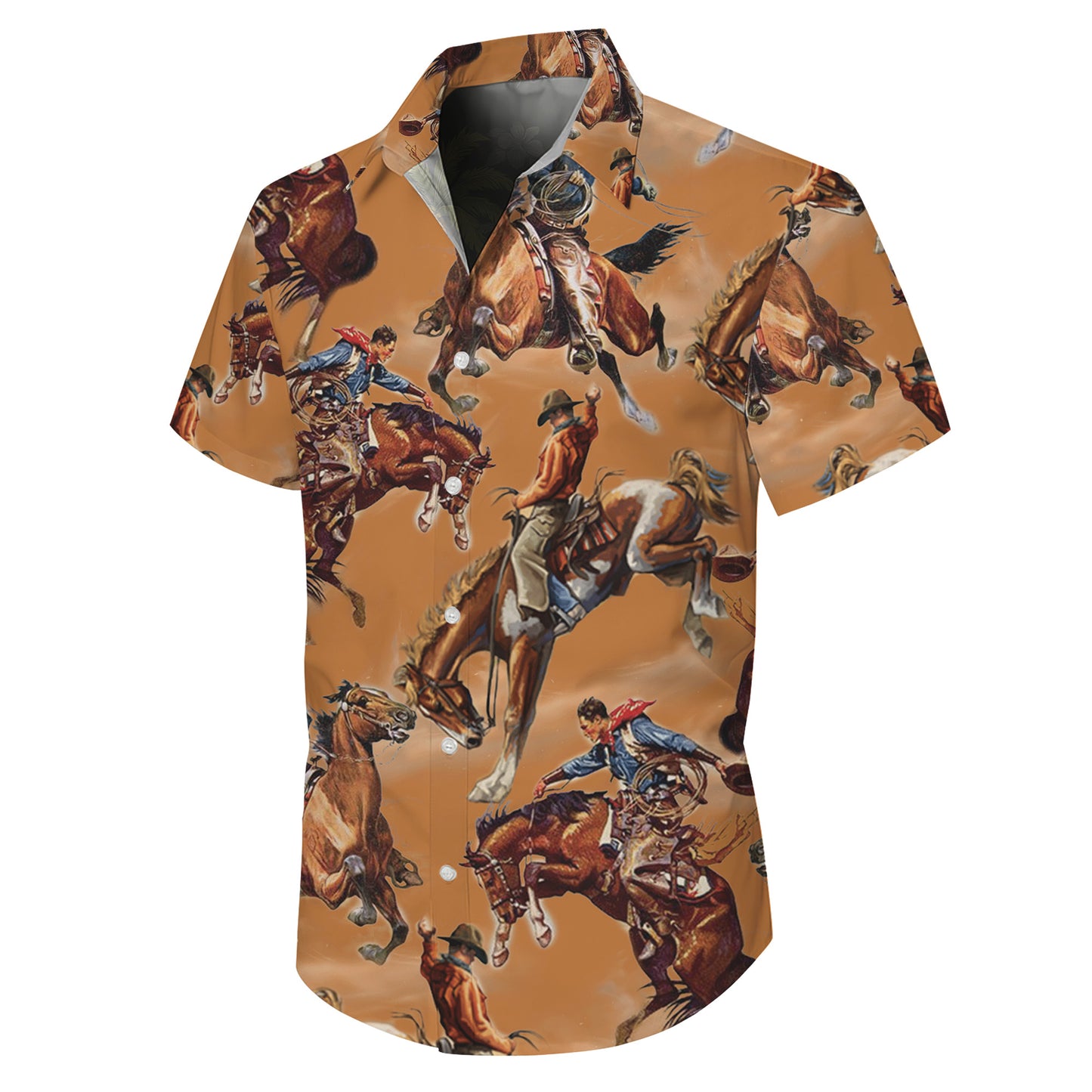 Vintage Western Cowboy Bronco Rodeo Pattern Hawaiian Shirt Men Women Aloha