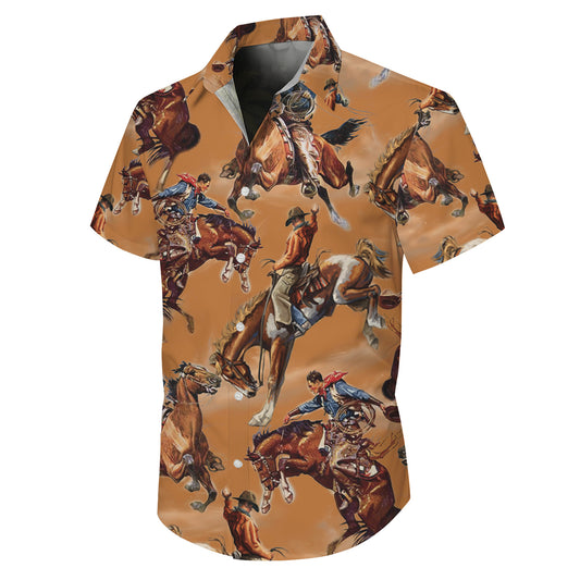 Vintage Western Cowboy Bronco Rodeo Pattern Hawaiian Shirt Men Women Aloha