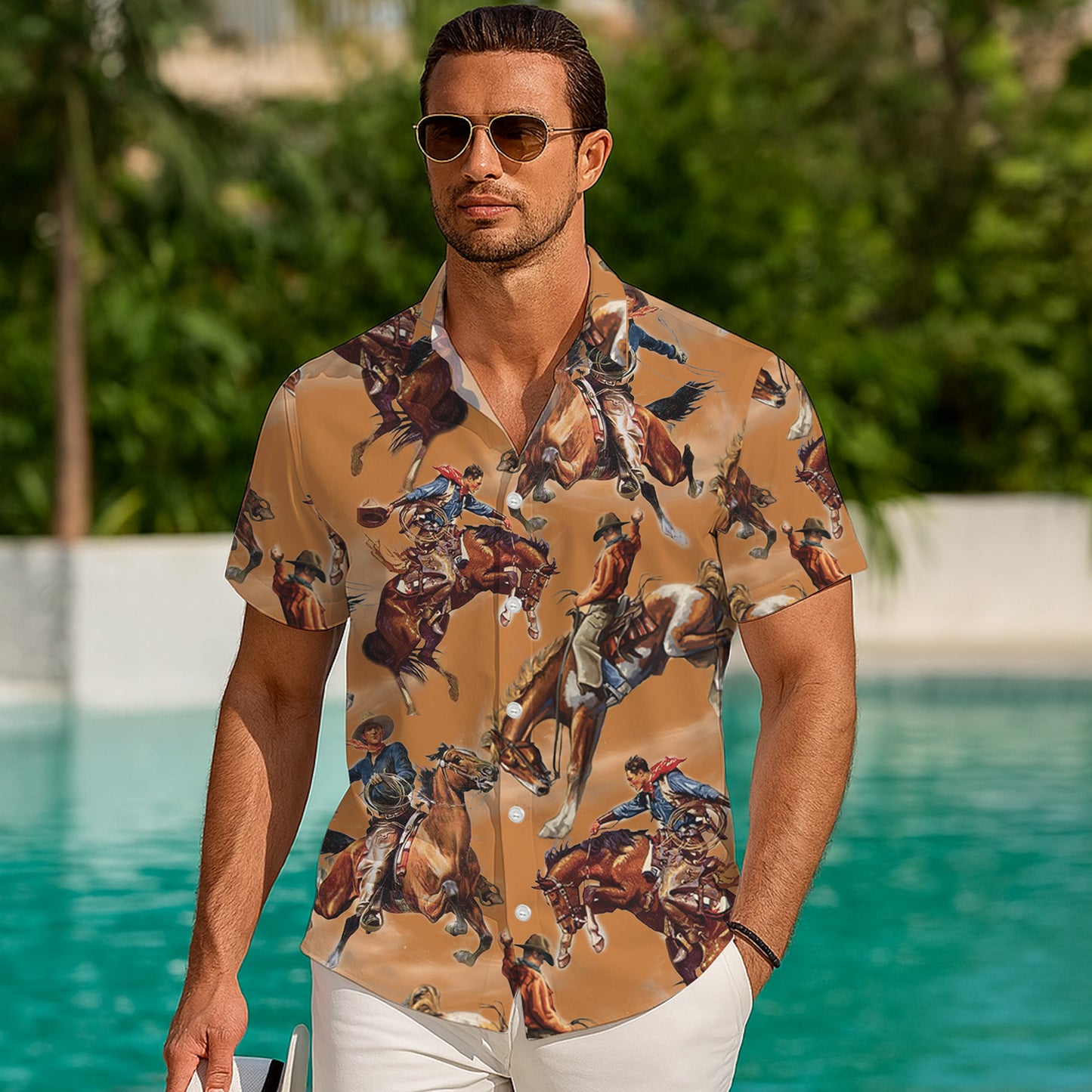 Vintage Western Cowboy Bronco Rodeo Pattern Hawaiian Shirt Men Women Aloha