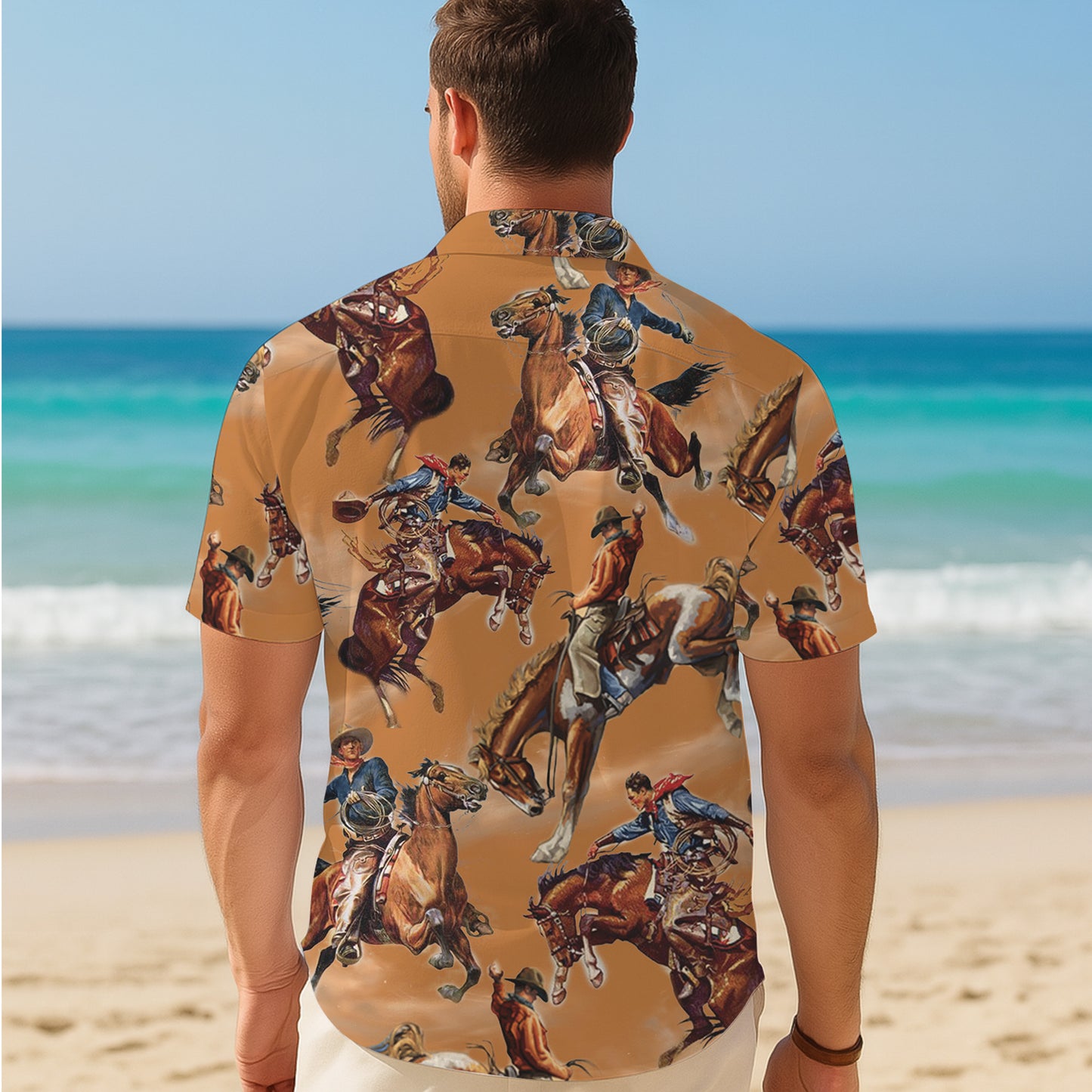 Vintage Western Cowboy Bronco Rodeo Pattern Hawaiian Shirt Men Women Aloha