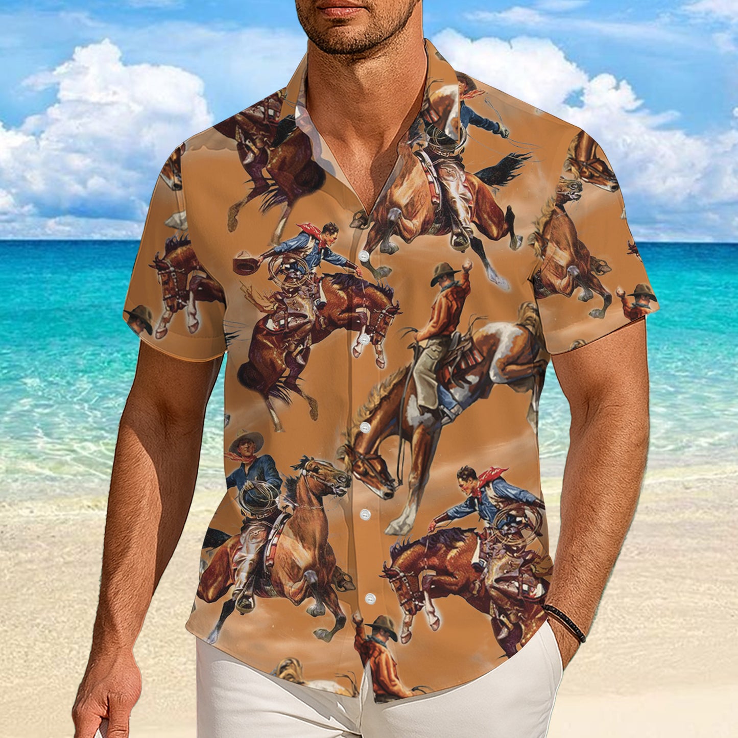 Vintage Western Cowboy Bronco Rodeo Pattern Hawaiian Shirt Men Women Aloha