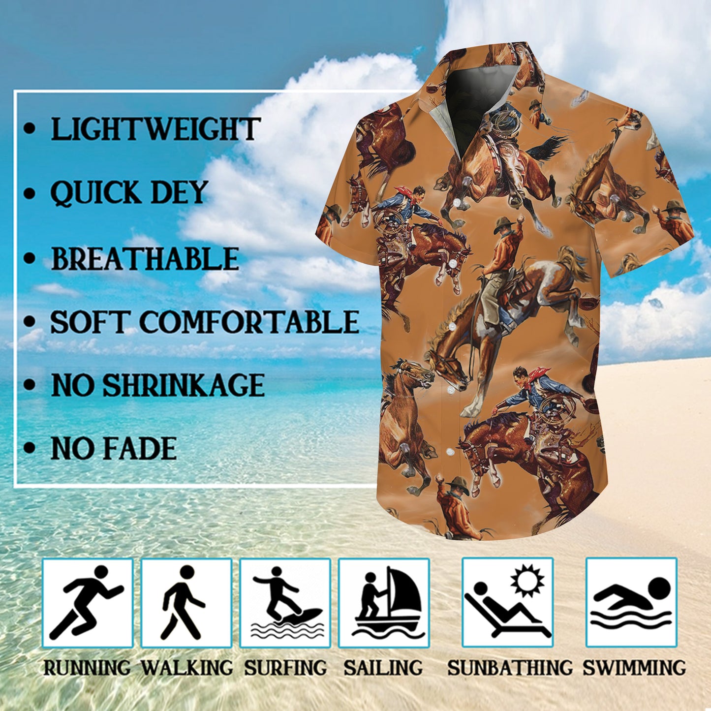 Vintage Western Cowboy Bronco Rodeo Pattern Hawaiian Shirt Men Women Aloha