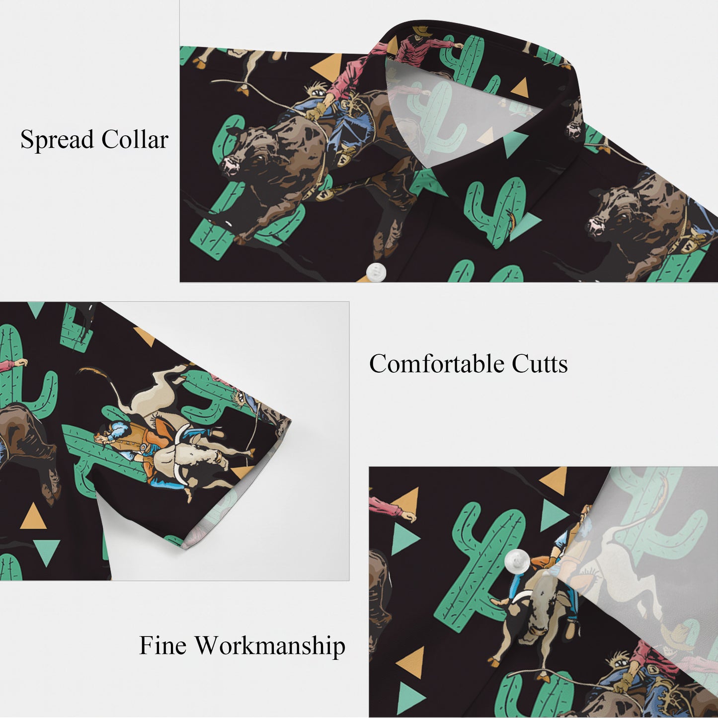 Western Cowboy Bull Riding Rodeo & Cactus Pattern Hawaiian Shirt Men Women Aloha