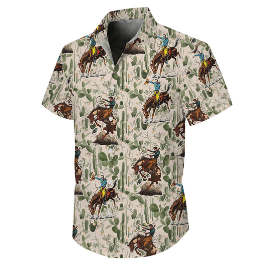 Vintage Western Cowboy Rodeo Horse & Cactus Pattern Hawaiian Shirt Men Women Aloha