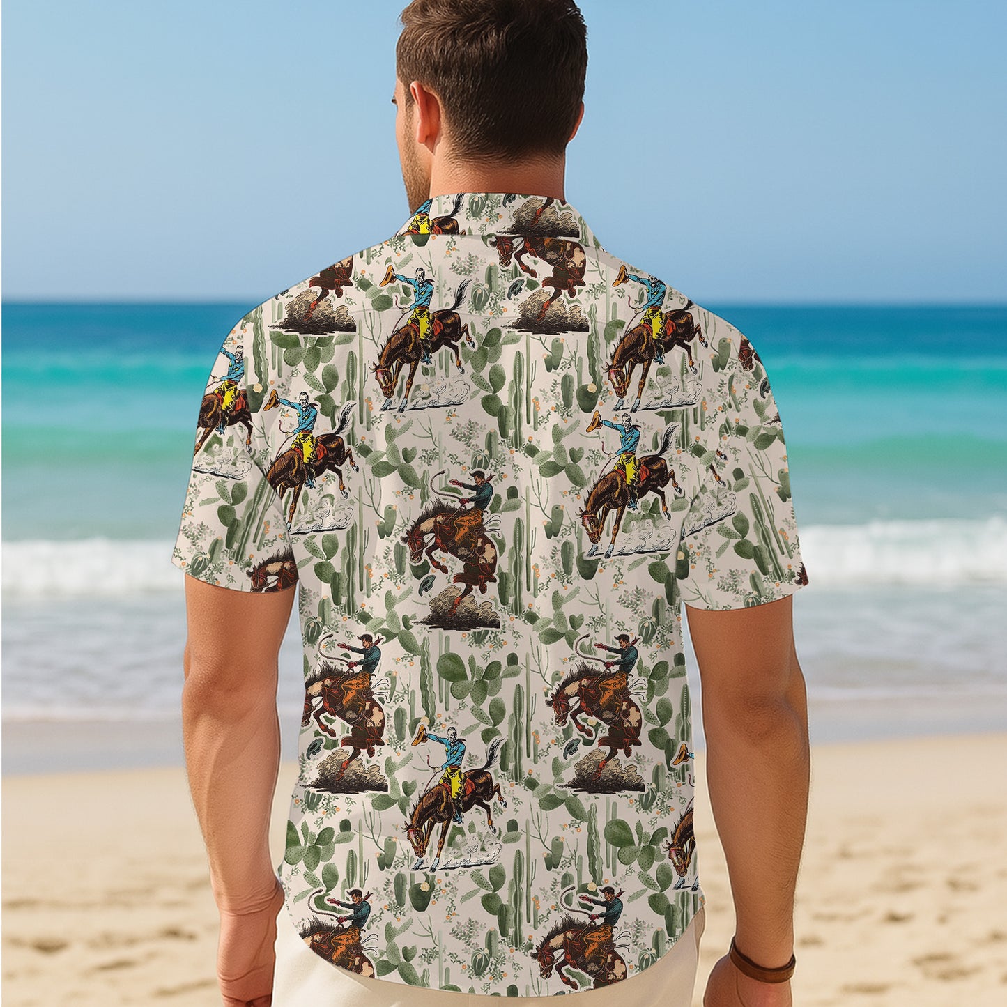 Vintage Western Cowboy Rodeo Horse & Cactus Pattern Hawaiian Shirt Men Women Aloha