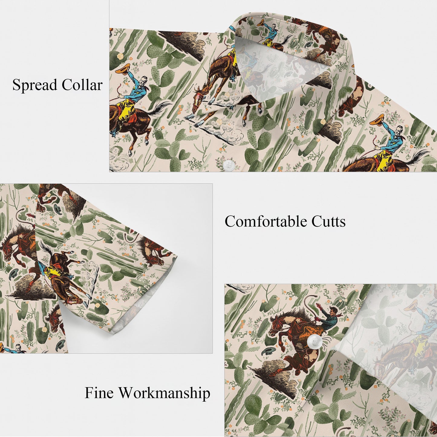 Vintage Western Cowboy Rodeo Horse & Cactus Pattern Hawaiian Shirt Men Women Aloha