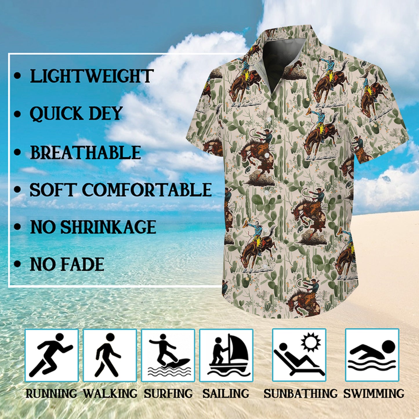 Vintage Western Cowboy Rodeo Horse & Cactus Pattern Hawaiian Shirt Men Women Aloha