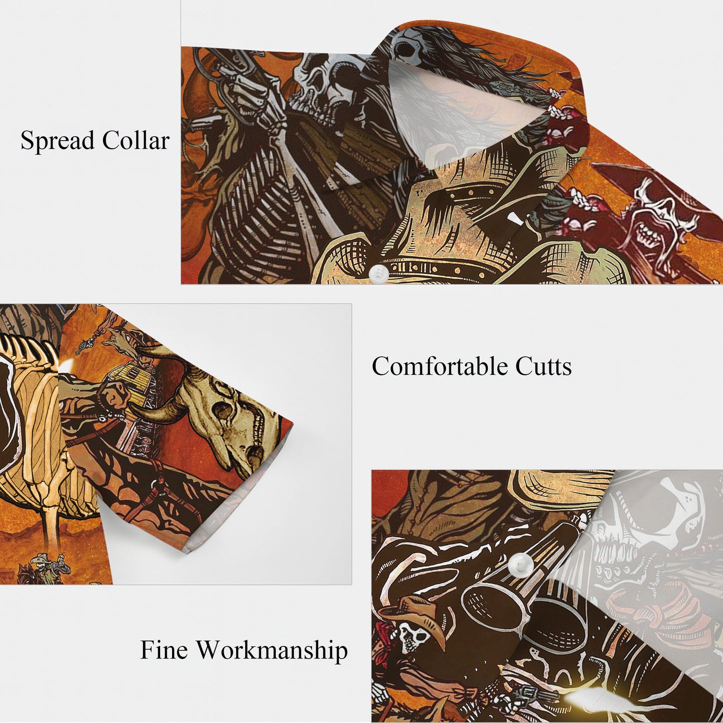 Western Cowboy Skeleton Skull Art Pattern Hawaiian Shirt Men Women Casual Aloha