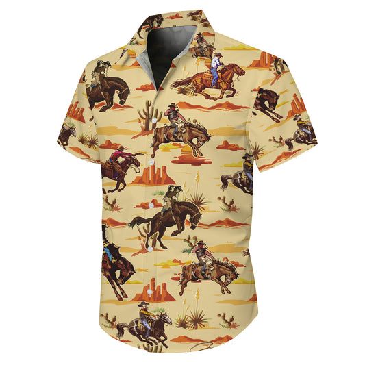Western Cowboy Rodeo Horse Desert Landscape Pattern Hawaiian Shirt Men Women