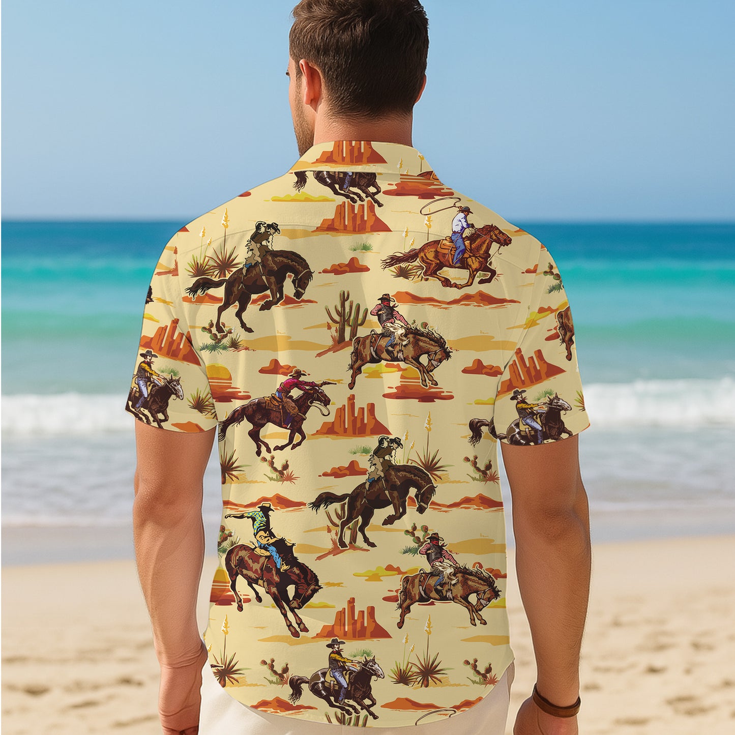 Western Cowboy Rodeo Horse Desert Landscape Pattern Hawaiian Shirt Men Women