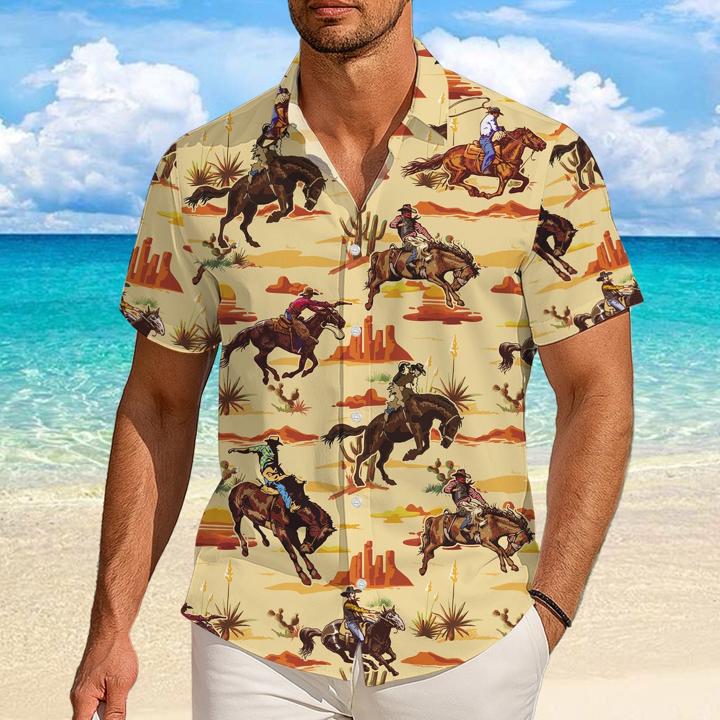 Western Cowboy Rodeo Horse Desert Landscape Pattern Hawaiian Shirt Men Women