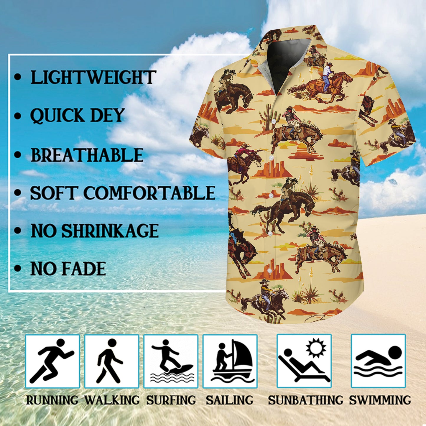 Western Cowboy Rodeo Horse Desert Landscape Pattern Hawaiian Shirt Men Women