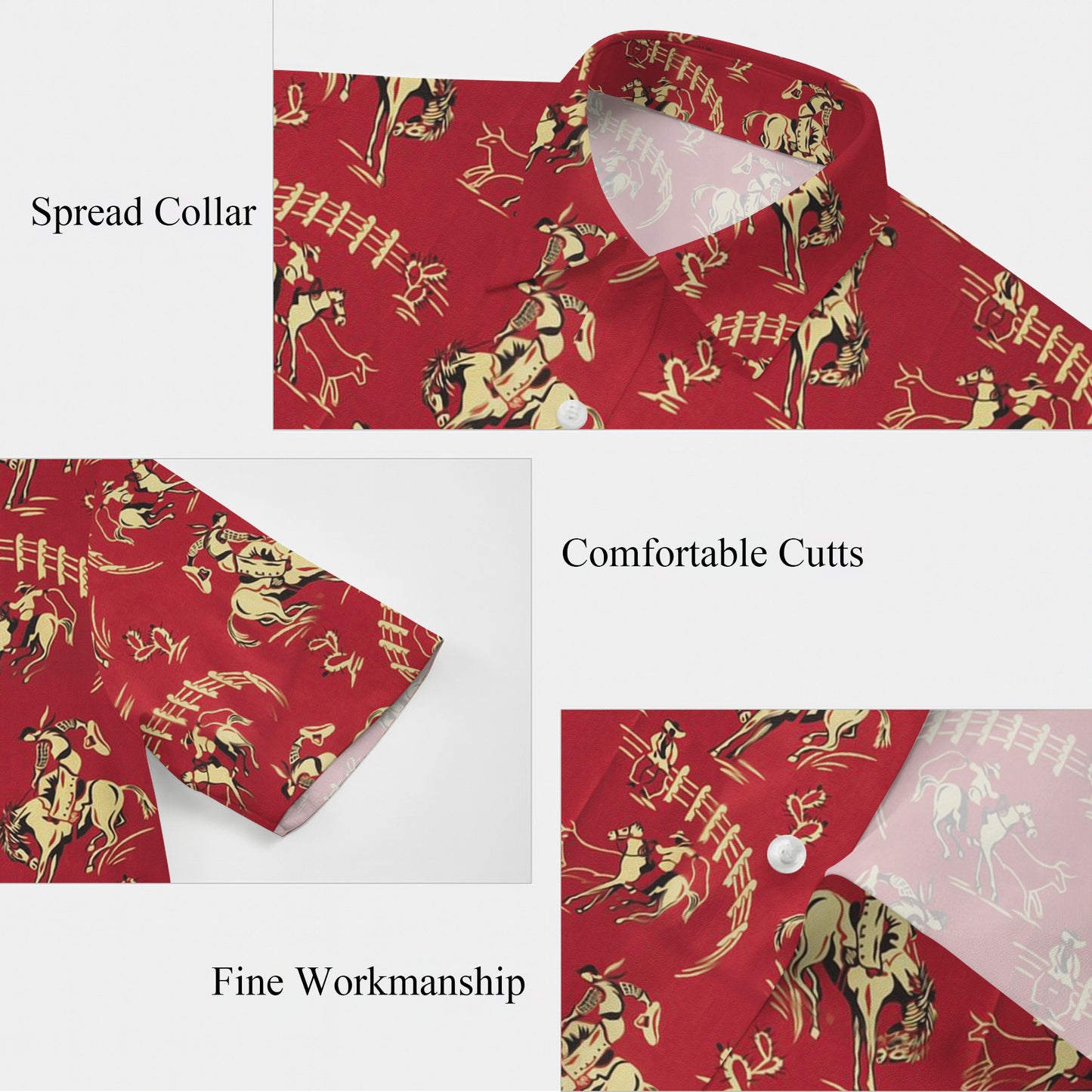 Red Vintage Western Cowboy Rodeo Horse Pattern Hawaiian Shirt Men Women Aloha