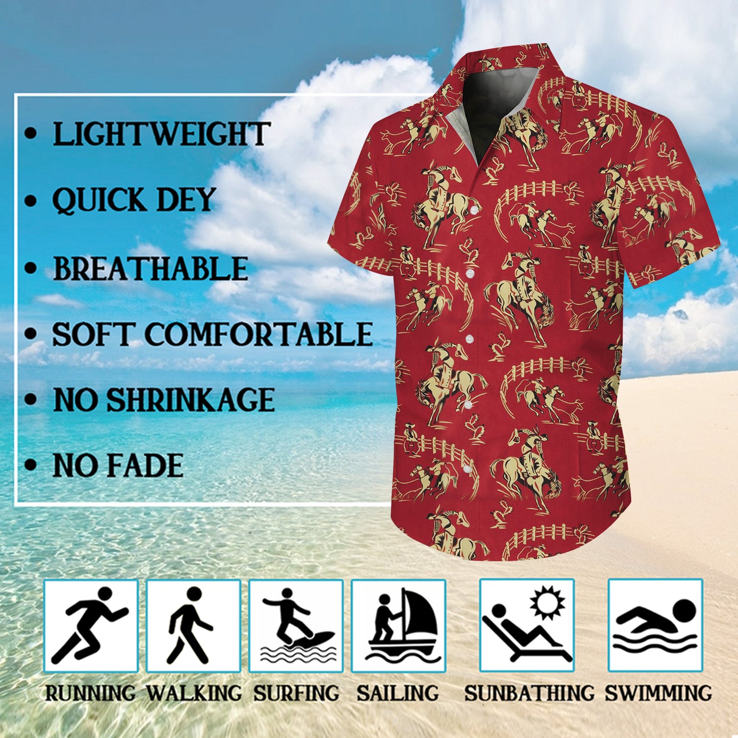 Red Vintage Western Cowboy Rodeo Horse Pattern Hawaiian Shirt Men Women Aloha