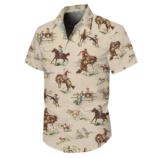 Vintage Western Cowboy Ranch Life Rodeo Pattern Hawaiian Shirt Men Women Aloha