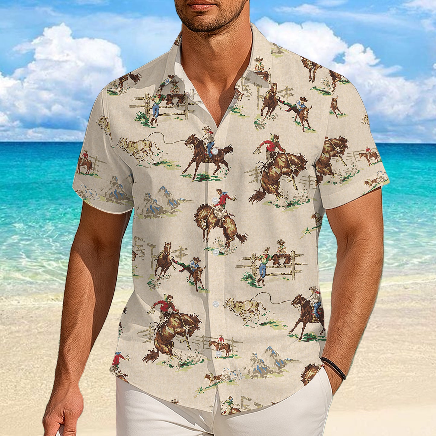 Vintage Western Cowboy Ranch Life Rodeo Pattern Hawaiian Shirt Men Women Aloha