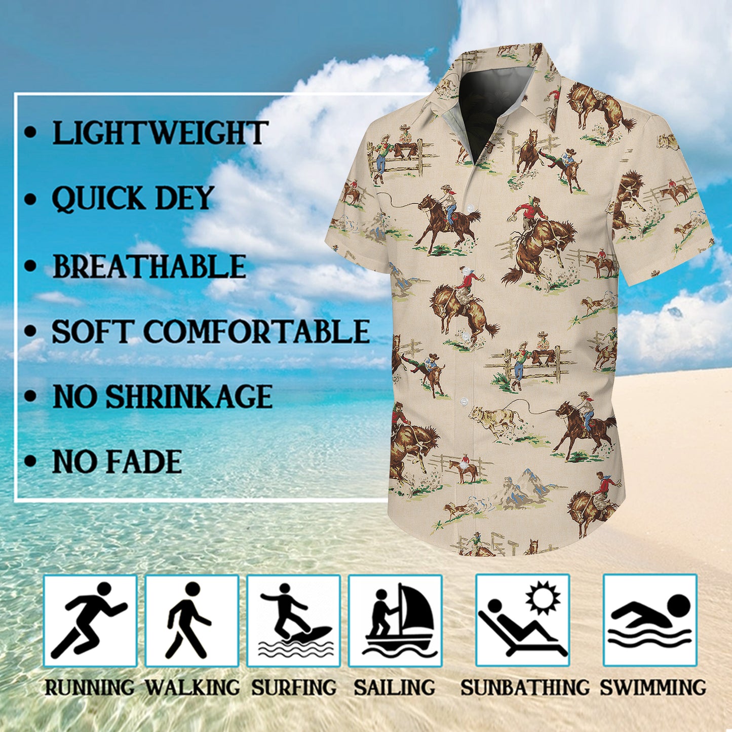 Vintage Western Cowboy Ranch Life Rodeo Pattern Hawaiian Shirt Men Women Aloha