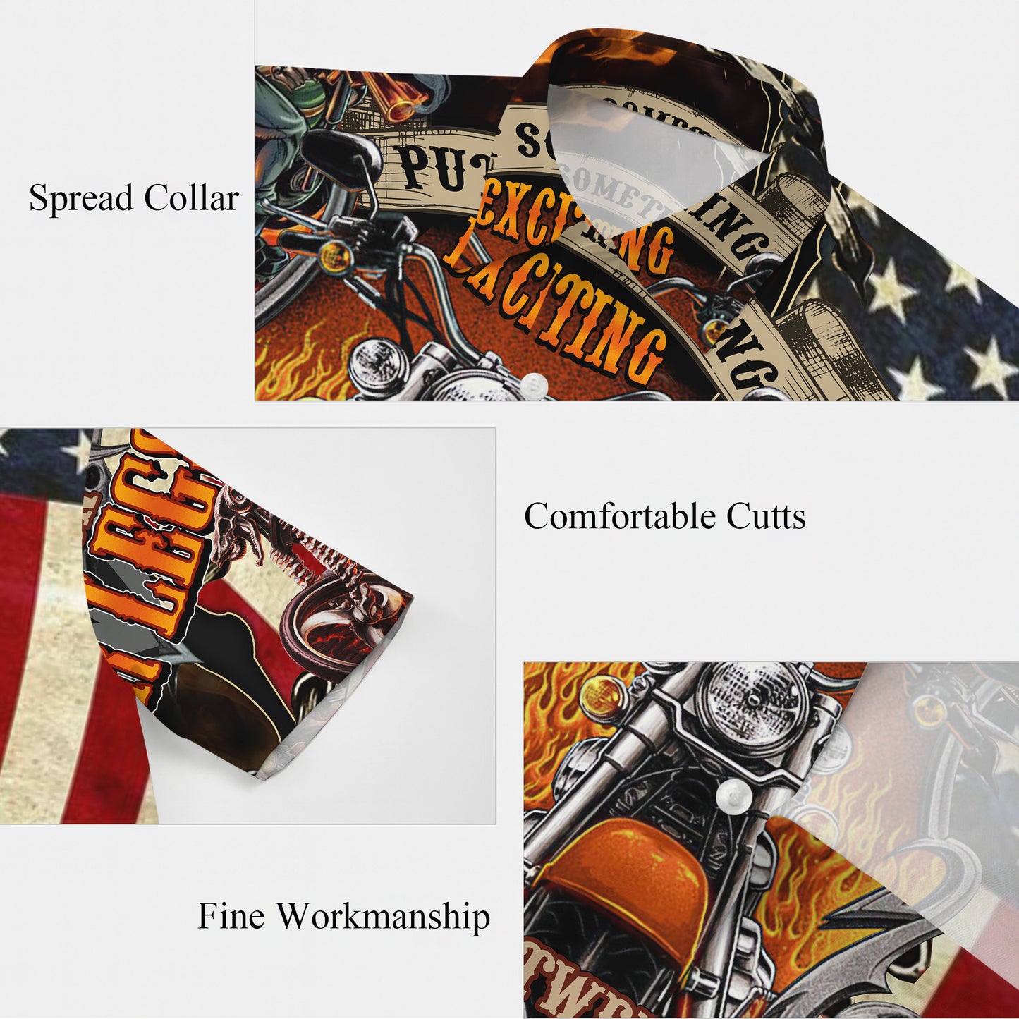 Biker Motorcycle American Flag Fire Pattern Hawaiian Shirt Men Women Casual Aloha