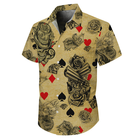 Las Vegas Casino Poker Tattoo Art Pattern Hawaiian Shirt Men Women Casual Aloha