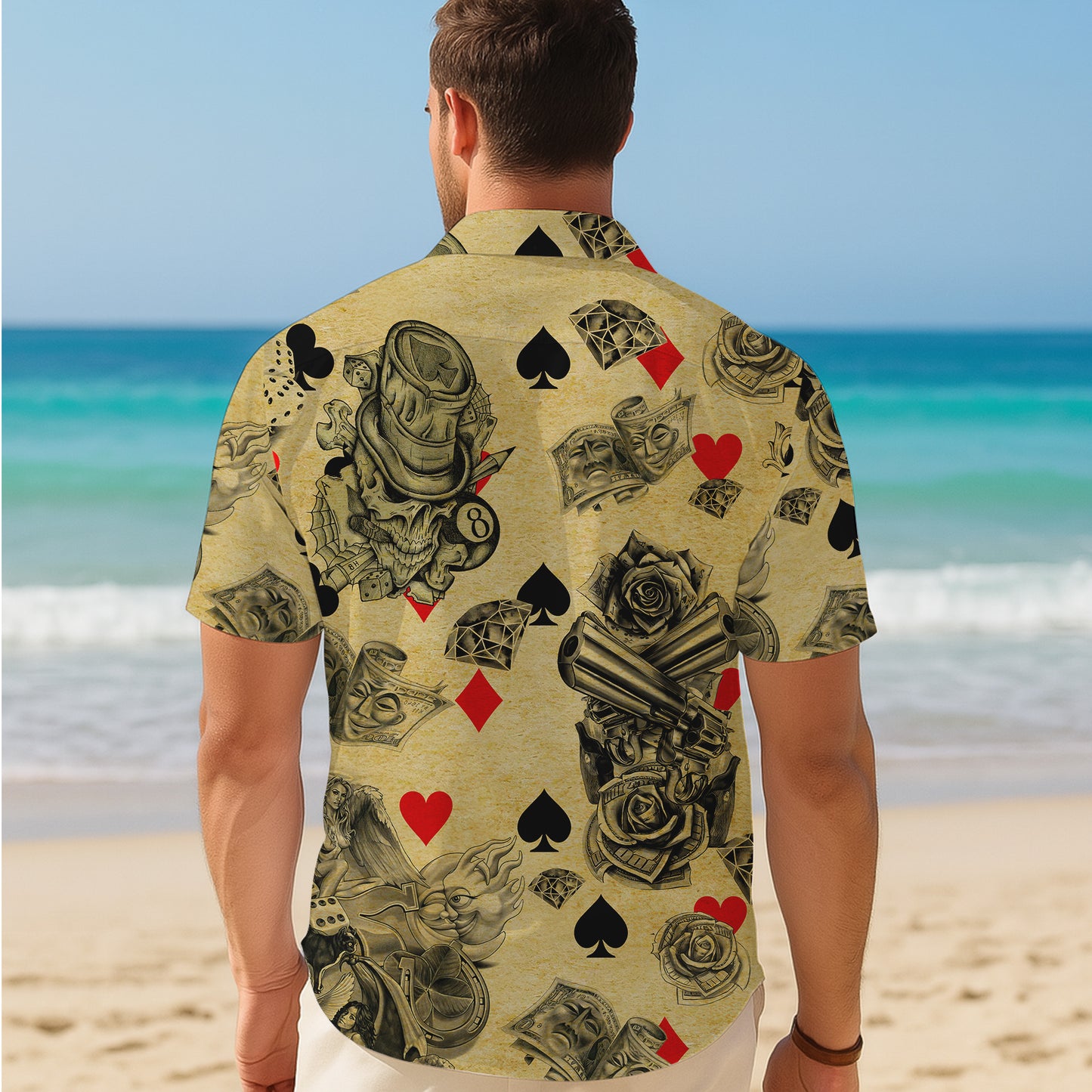 Las Vegas Casino Poker Tattoo Art Pattern Hawaiian Shirt Men Women Casual Aloha