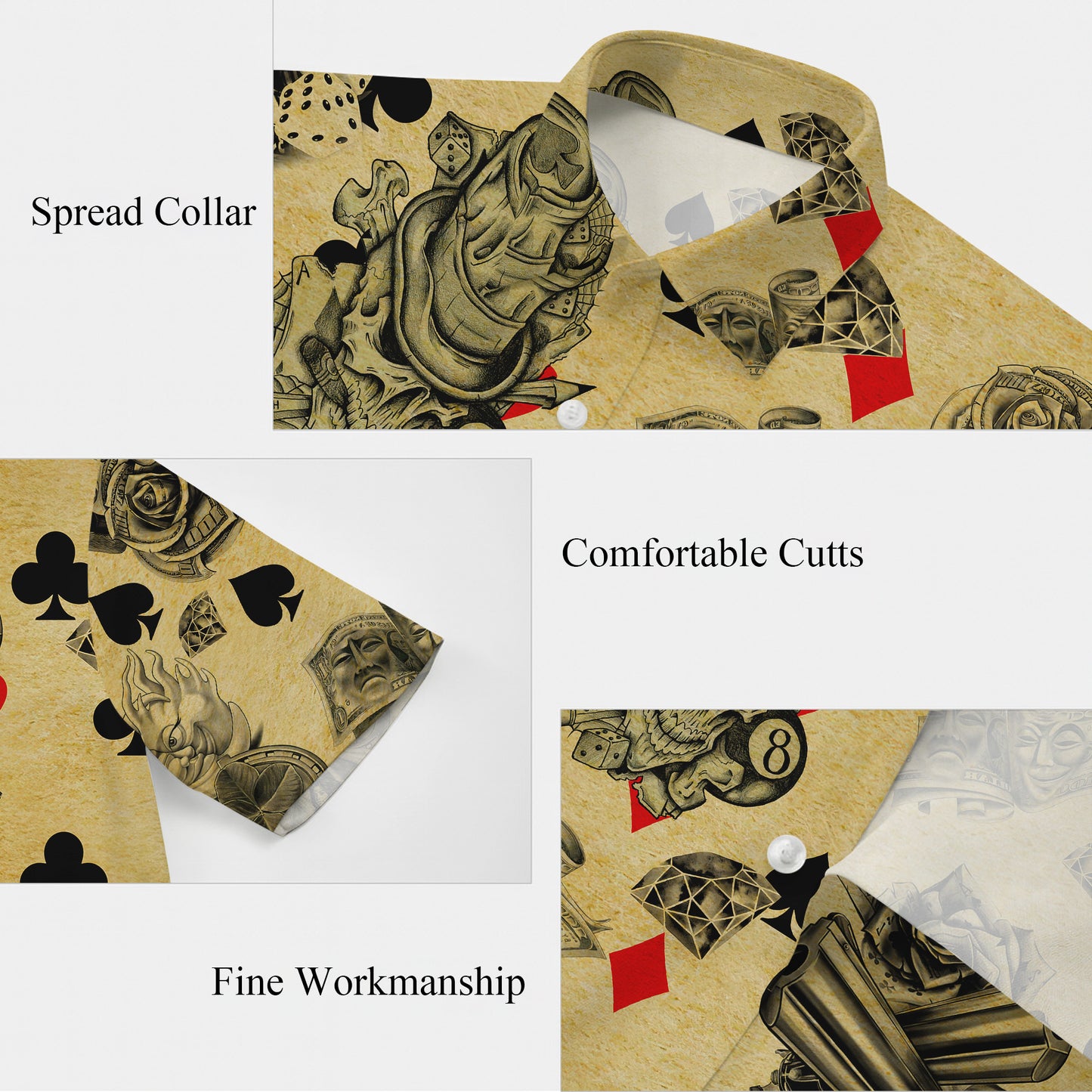 Las Vegas Casino Poker Tattoo Art Pattern Hawaiian Shirt Men Women Casual Aloha