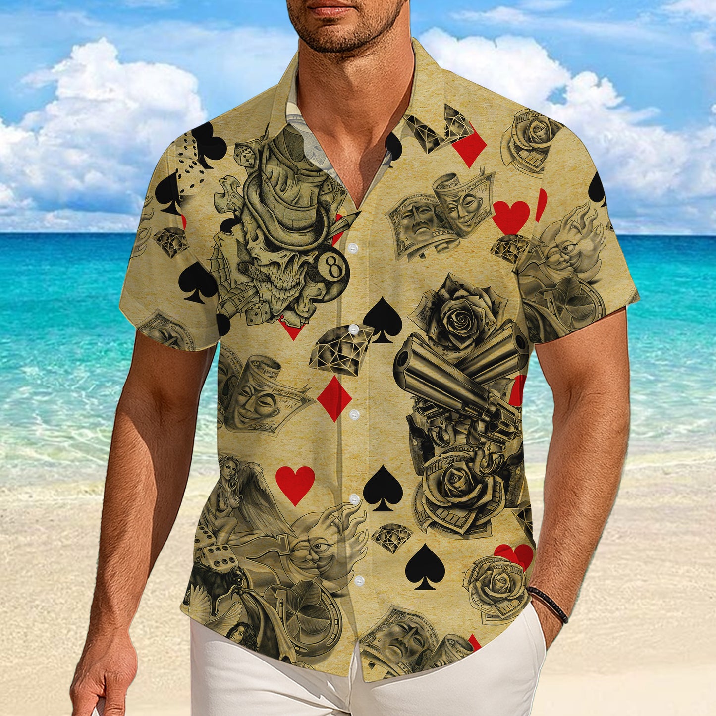 Las Vegas Casino Poker Tattoo Art Pattern Hawaiian Shirt Men Women Casual Aloha