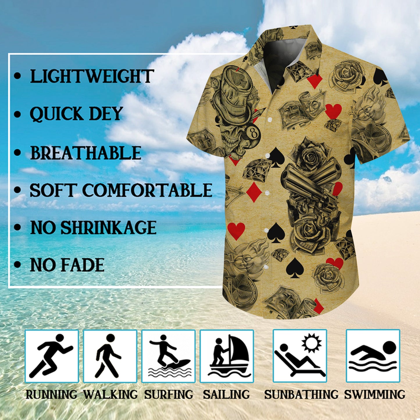 Las Vegas Casino Poker Tattoo Art Pattern Hawaiian Shirt Men Women Casual Aloha