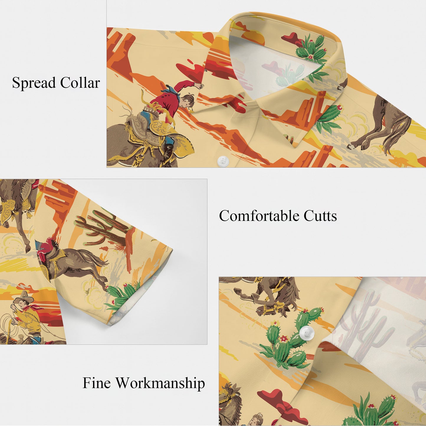 Vintage Western Cowboy Desert Landscape Rodeo Pattern Hawaiian Shirt Men Women