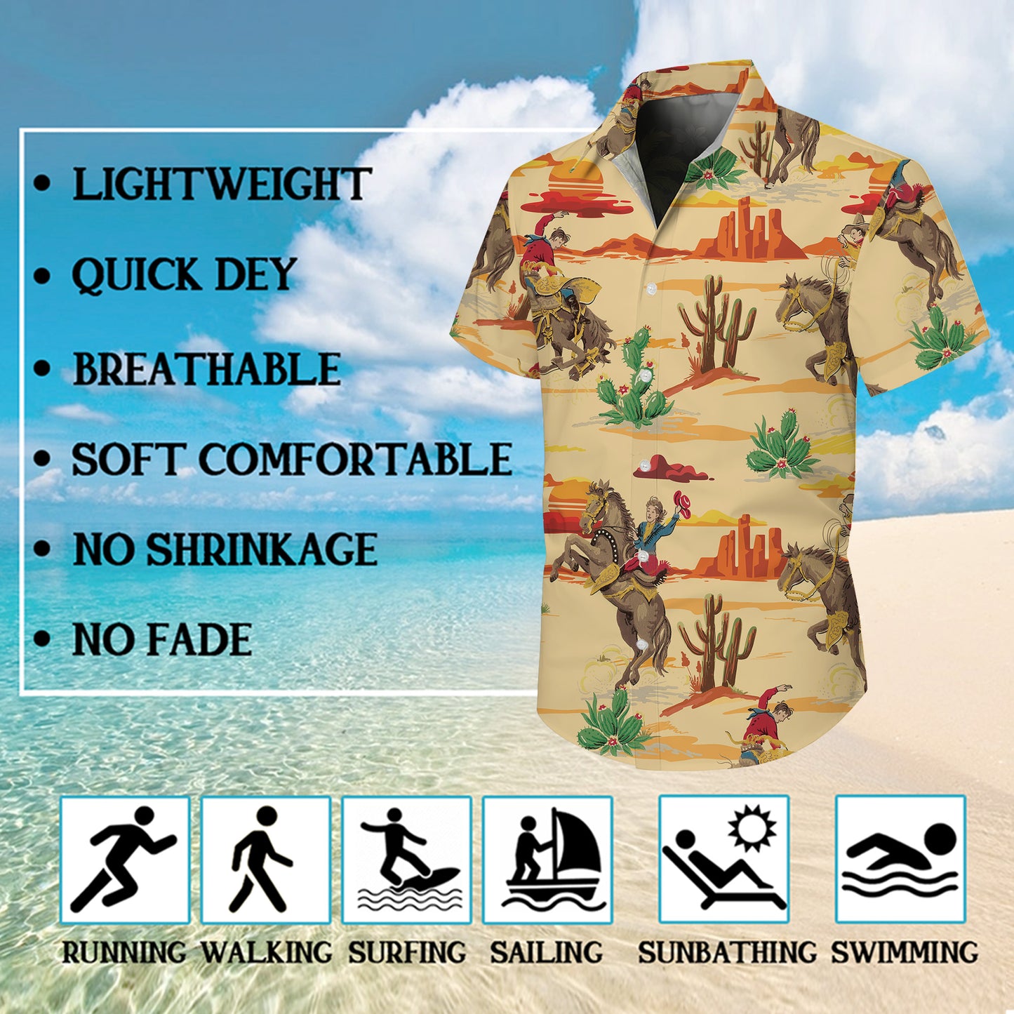 Vintage Western Cowboy Desert Landscape Rodeo Pattern Hawaiian Shirt Men Women