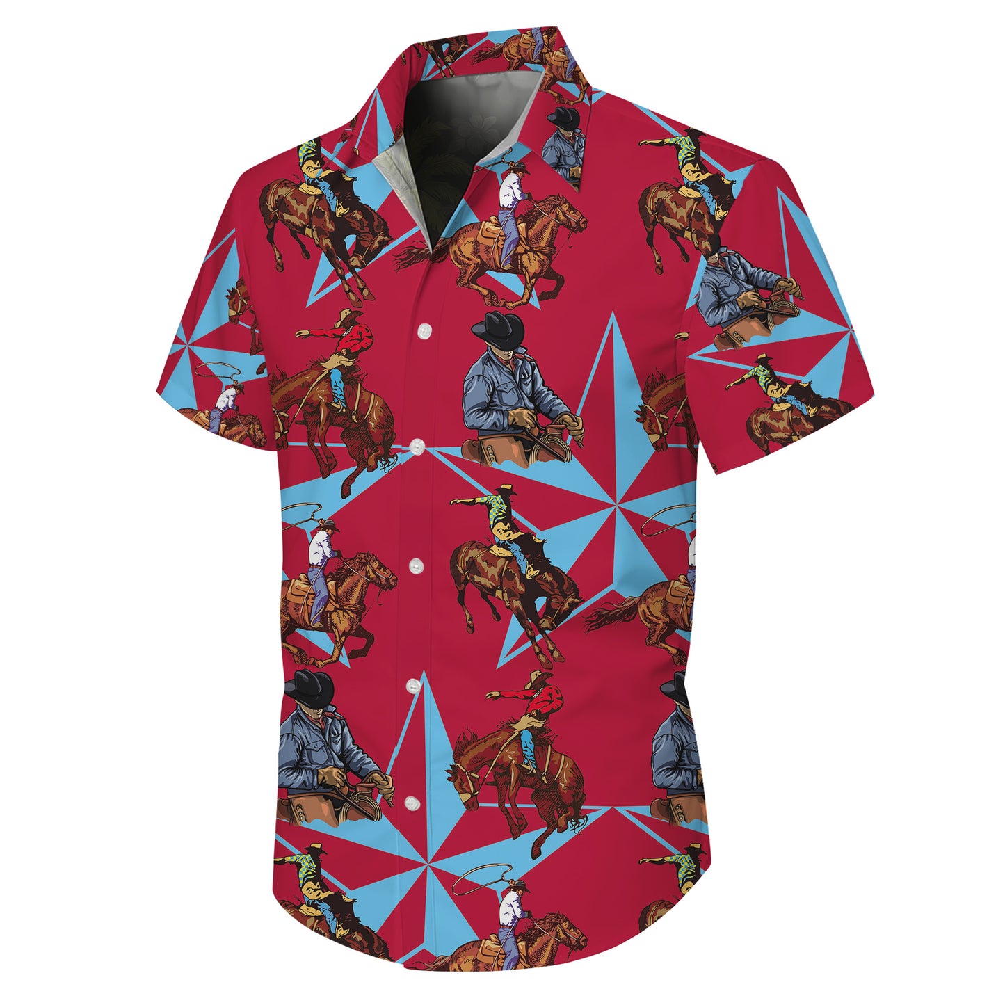 Western Cowboy Rodeo Horse & Star Pattern Hawaiian Shirt Men Women Casual Aloha
