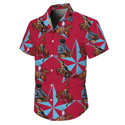 Western Cowboy Rodeo Horse & Star Pattern Hawaiian Shirt Men Women Casual Aloha